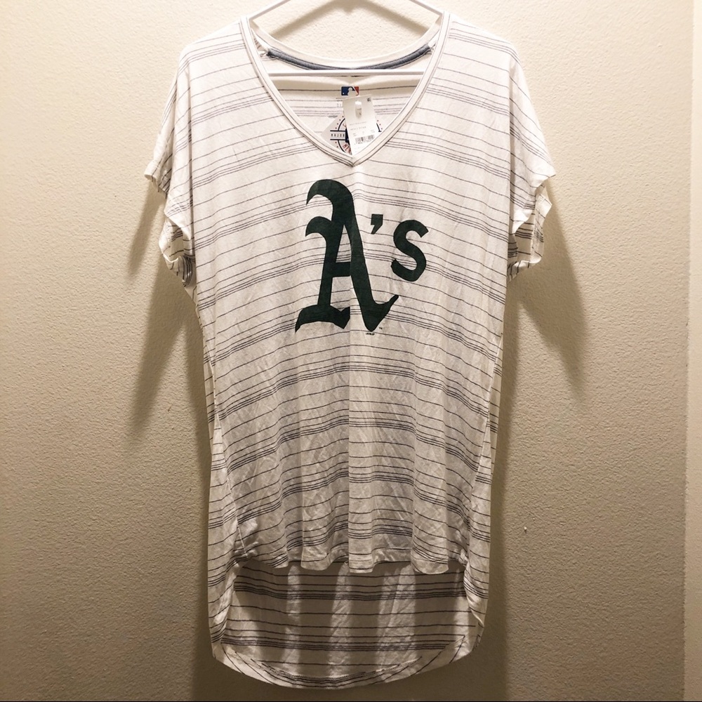 NWT Oakland A’s Women’s Hi Lo Baseball Jersey Tee